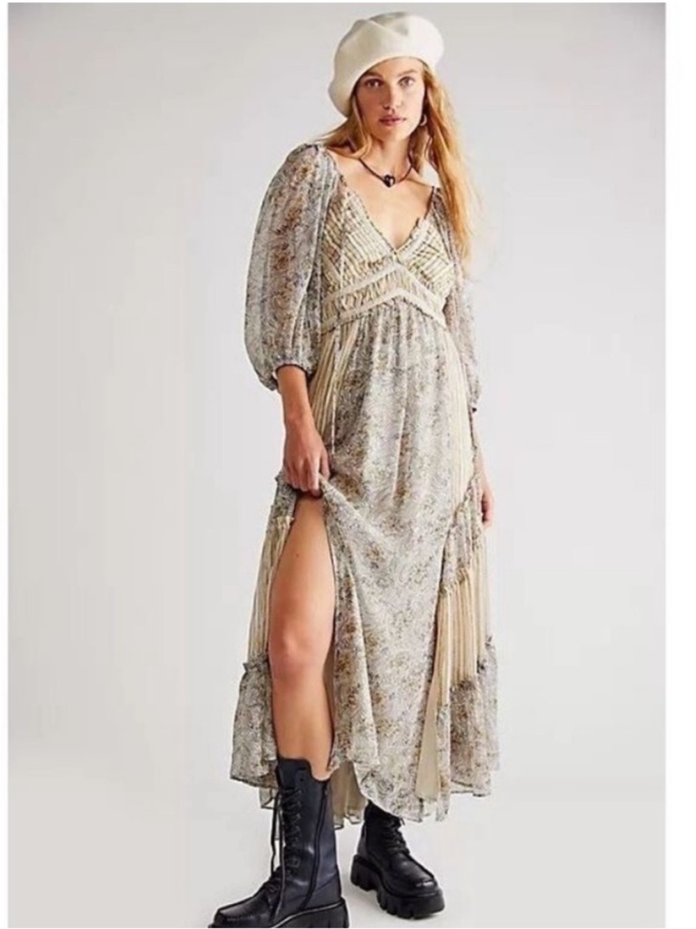 Free People You're A Jewel Floaty Maxi in Tea Greyโ Size Large